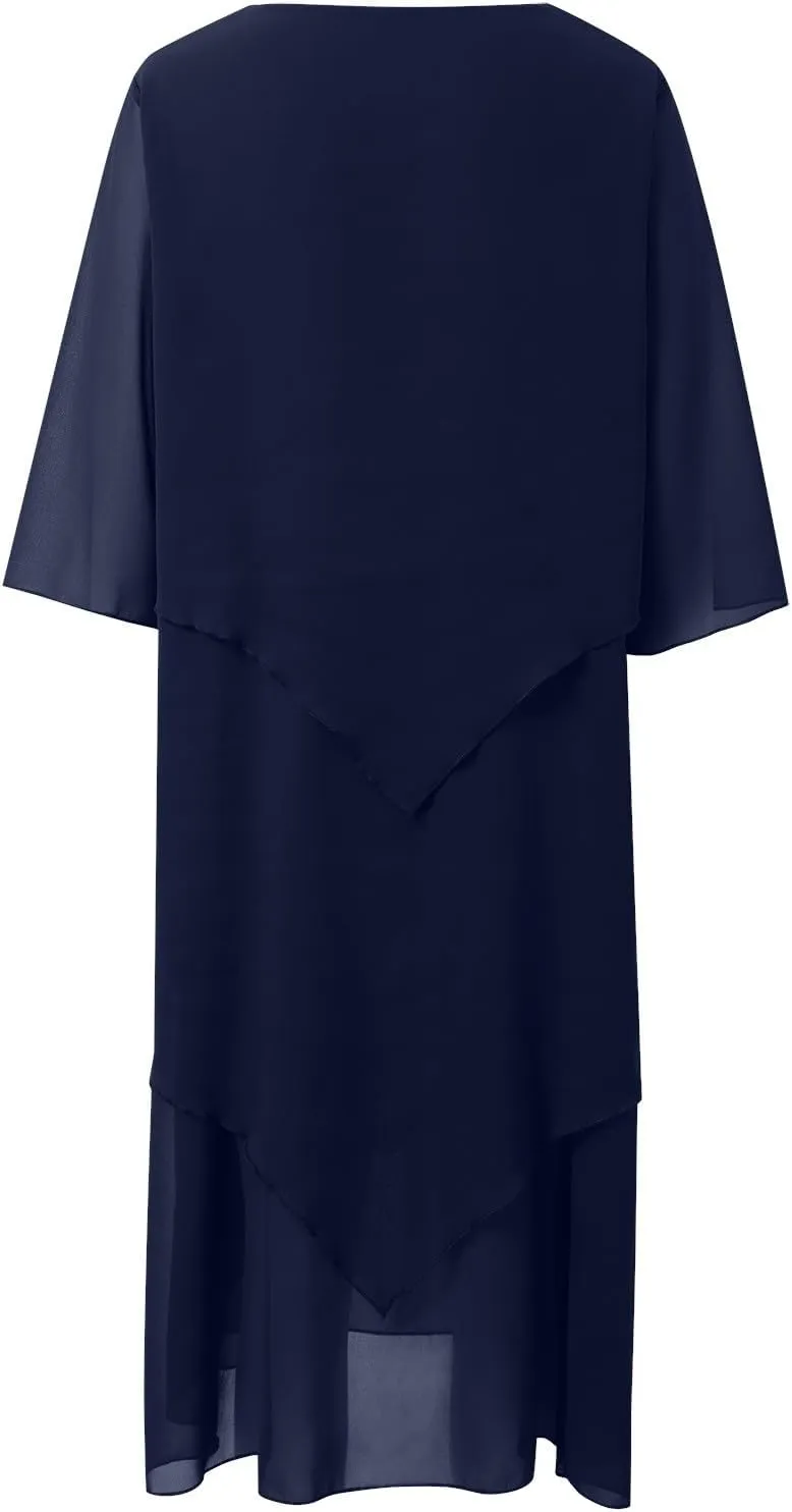 Semi Formal Dresses for Women Plus Size Casual Half Sleeve Flowy Midi Funeral Dress Wedding Spring Country Concert Outfits