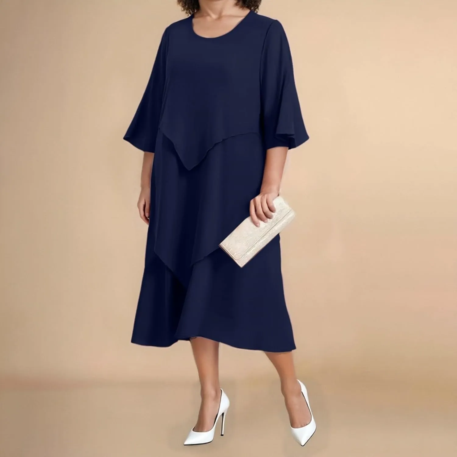 Semi Formal Dresses for Women Plus Size Casual Half Sleeve Flowy Midi Funeral Dress Wedding Spring Country Concert Outfits