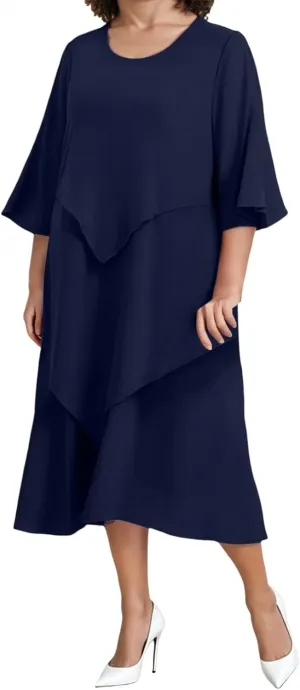 Semi Formal Dresses for Women Plus Size Casual Half Sleeve Flowy Midi Funeral Dress Wedding Spring Country Concert Outfits