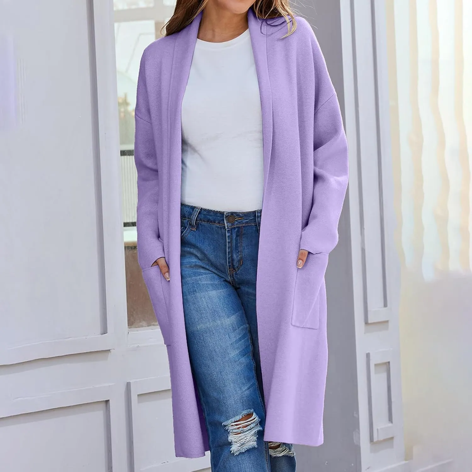 SHAOBGE Cardigan Sweaters for Women Women's Autumn and Winter Solid Color Fashionable Thin Lapel Long Womens