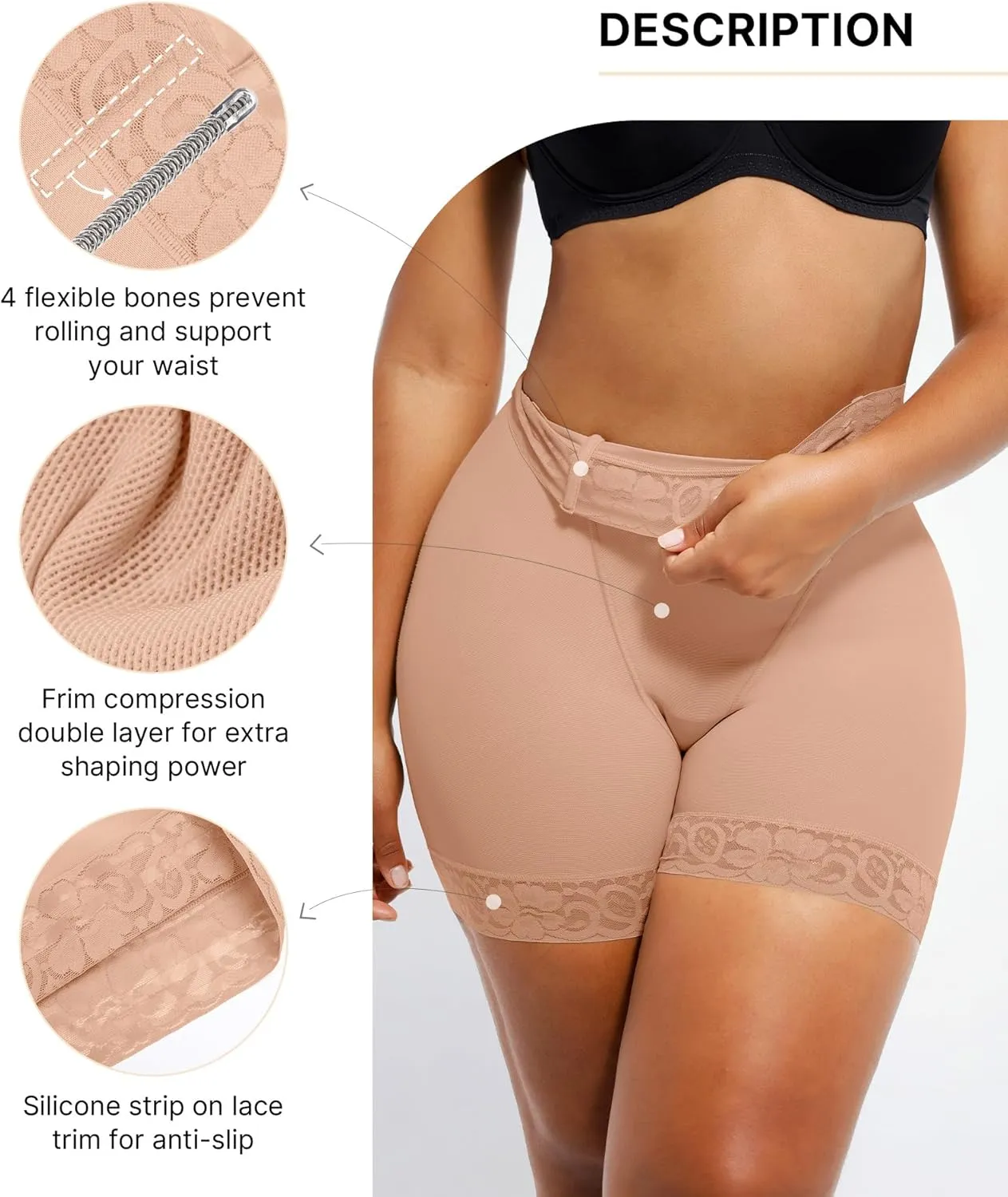 SHAPELLX Butt Lifting Shapewear For Women Tummy Control Faja Shaping Shorts Thigh Slimming Panties Mid Waisted Shaper