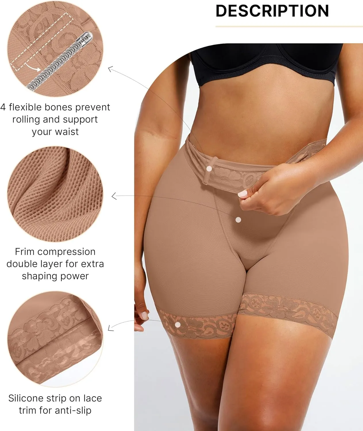 SHAPELLX Butt Lifting Shapewear For Women Tummy Control Faja Shaping Shorts Thigh Slimming Panties Mid Waisted Shaper