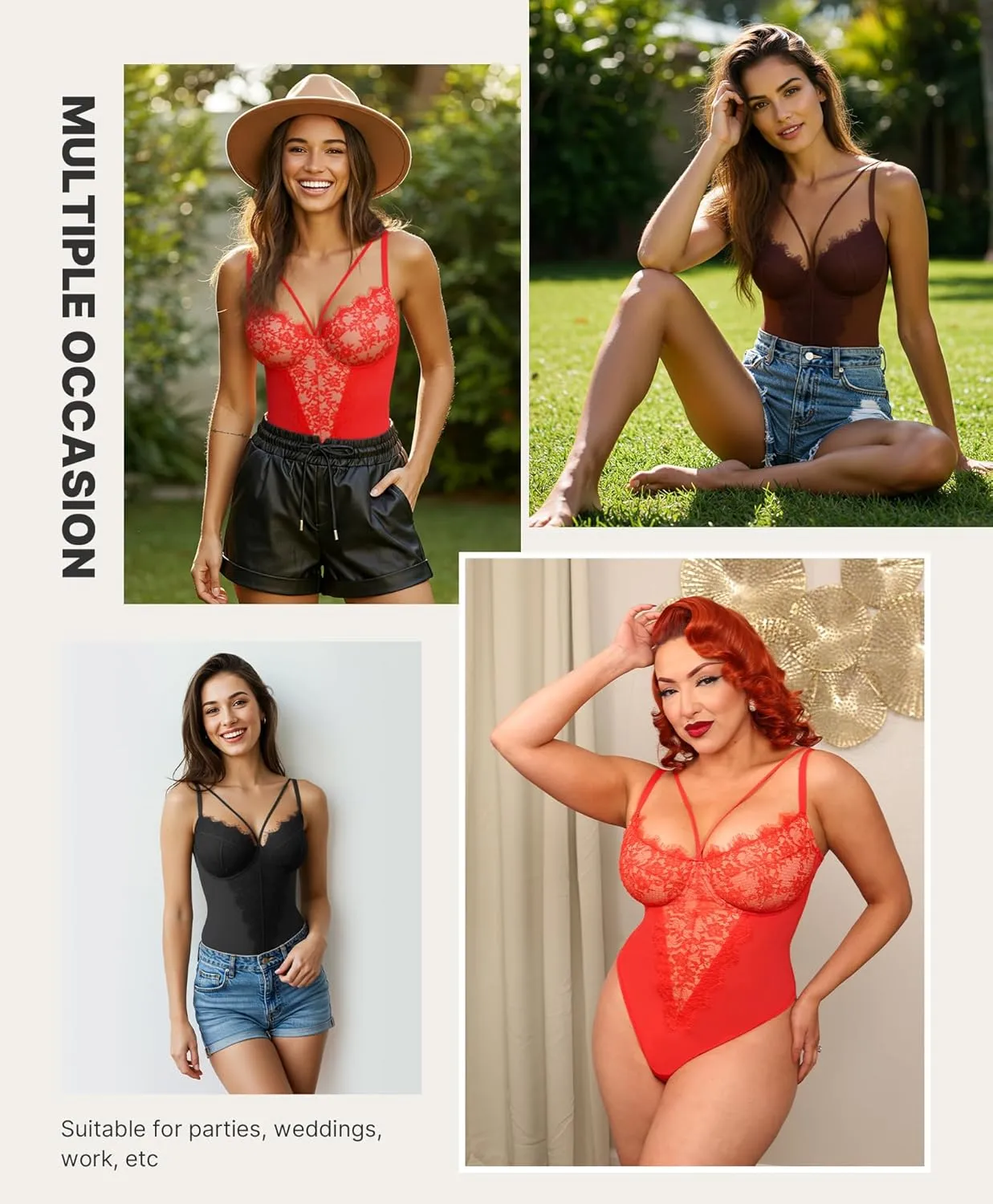 SHAPELLX Womens Lace Bodysuit for Large Bust Tummy Control Shapewear Backless Corset Top V Neck Thong Body Suits Shaper