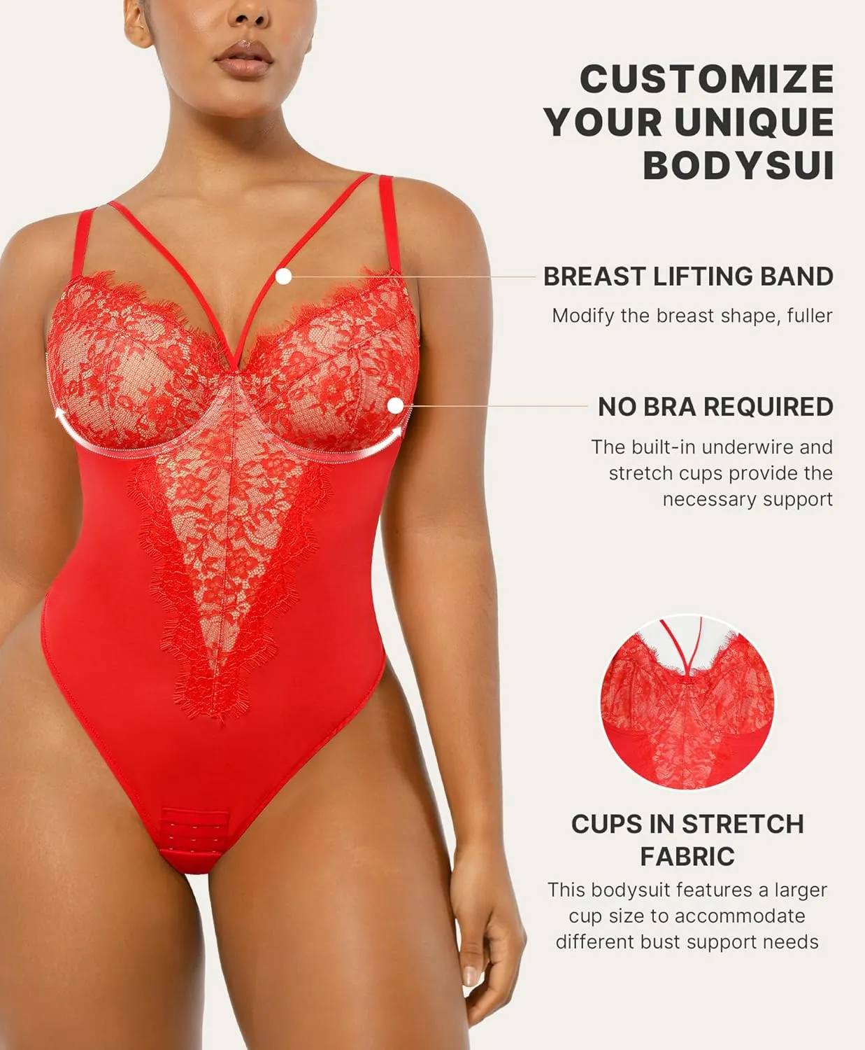 SHAPELLX Womens Lace Bodysuit for Large Bust Tummy Control Shapewear Backless Corset Top V Neck Thong Body Suits Shaper