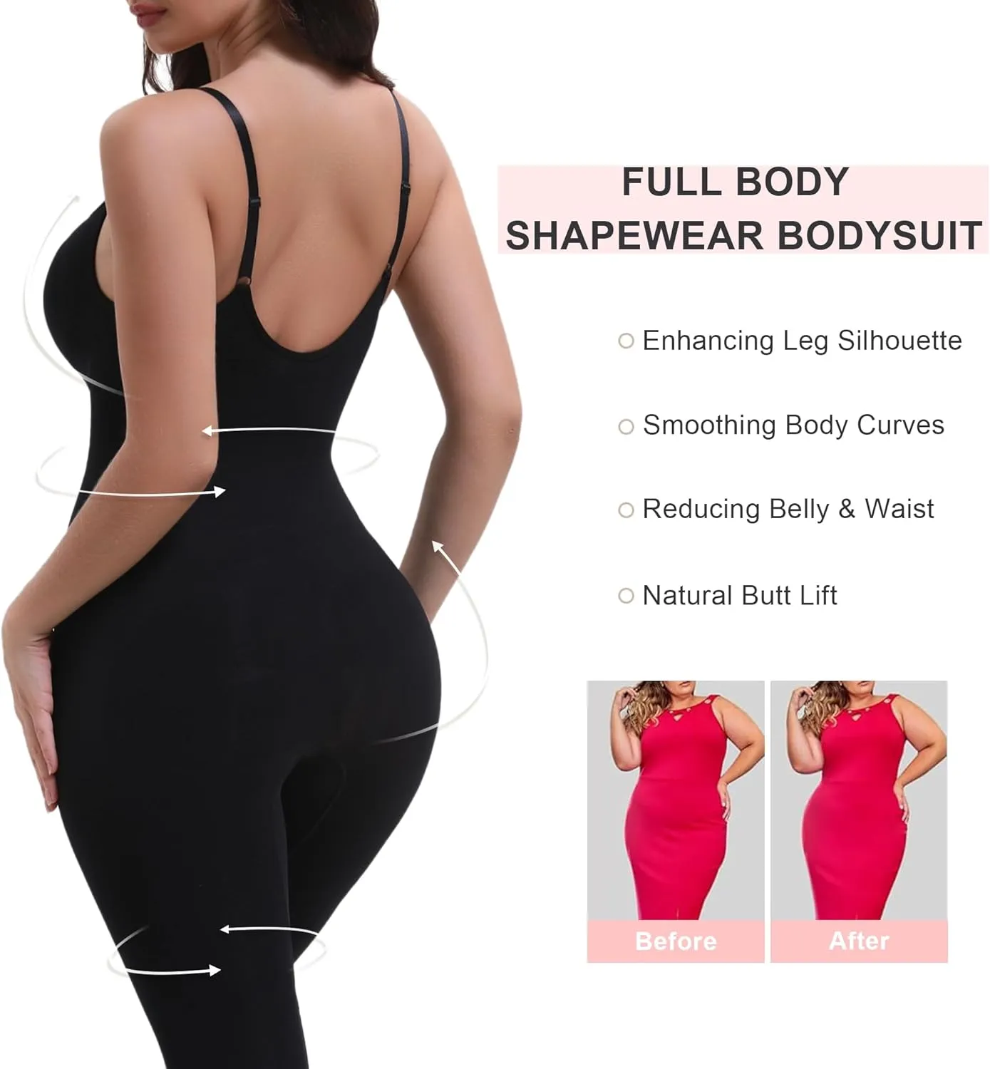SHAPERX Hourglass Leggings 360 Compression 2 Sizes Look Full Body Shaper Breathable No Roll Down