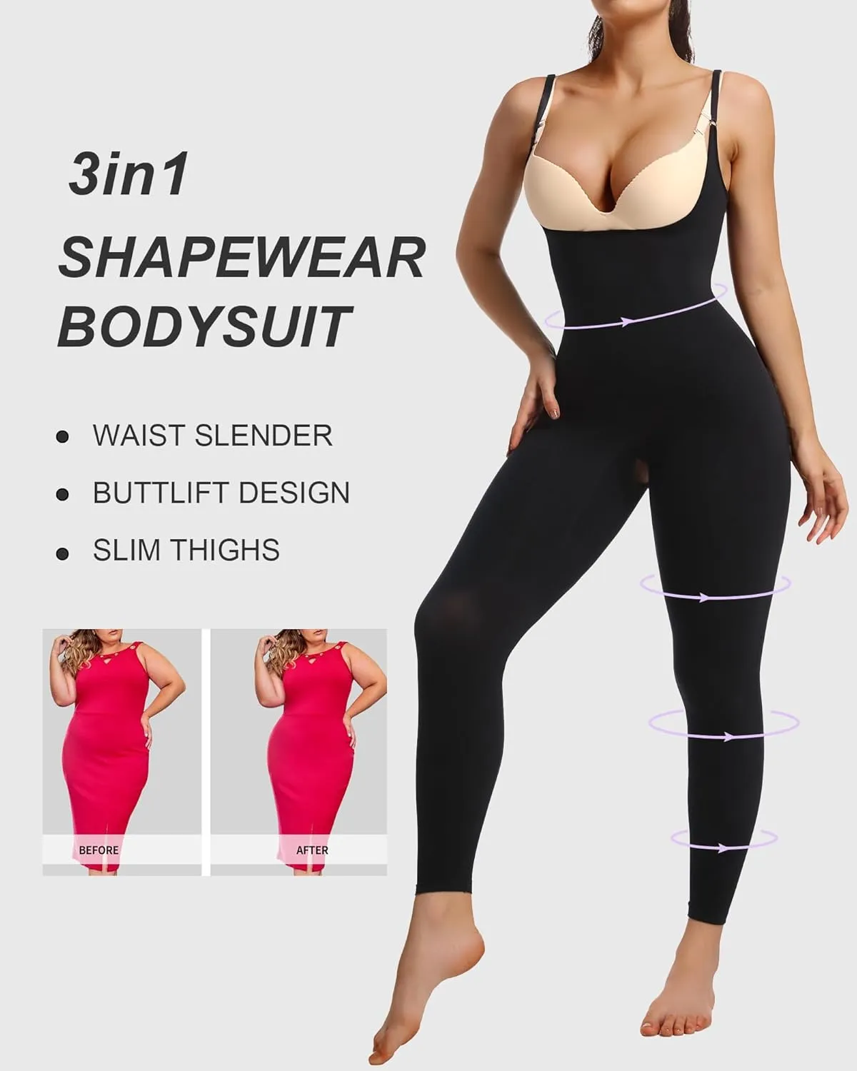 SHAPERX Women's Tummy Control Shapewear Leggings High Waisted Full Body Compression Seamless Shaper Bodysuit