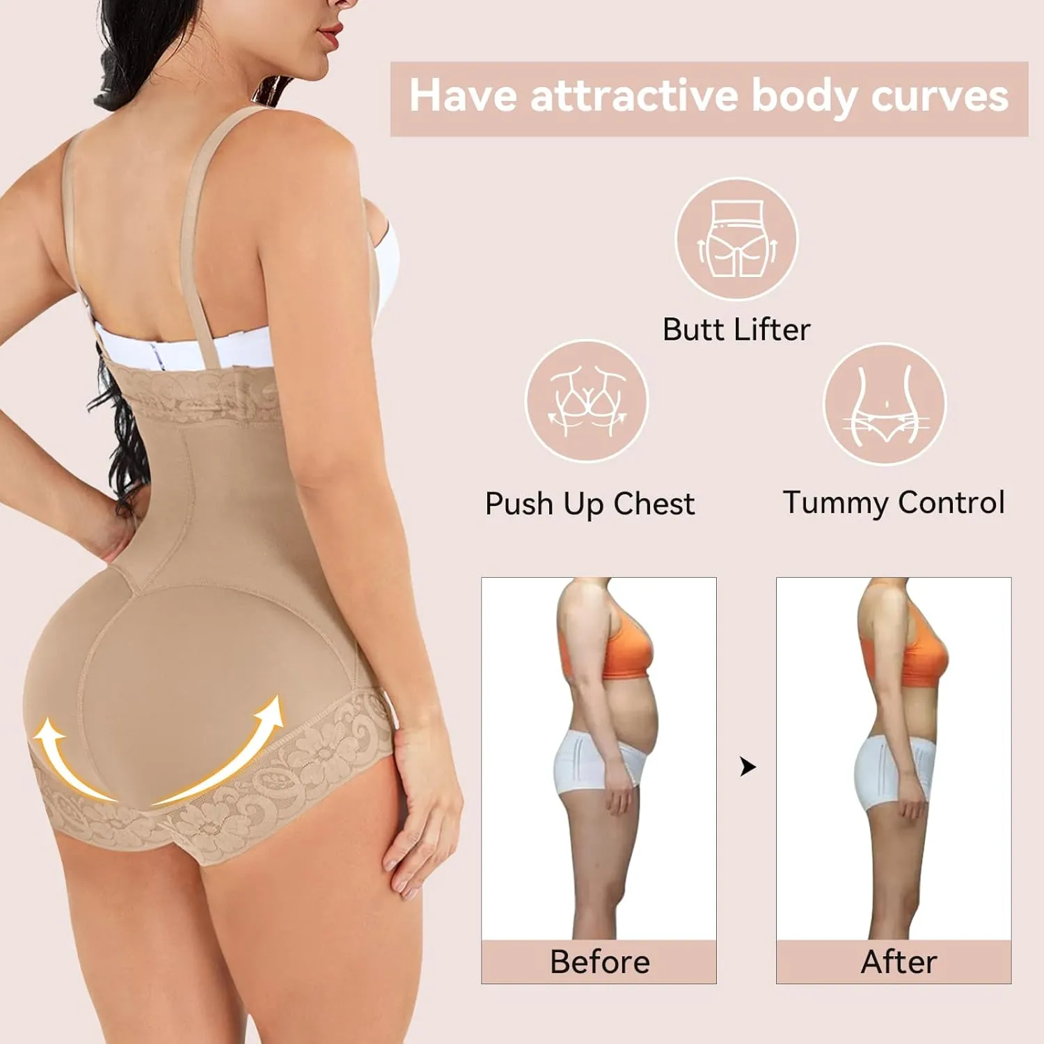 Shapewear for Women Tummy Control Fajas Colombianas Body Shaper Butt Lifter Compression Garment Open Bust Bodysuit
