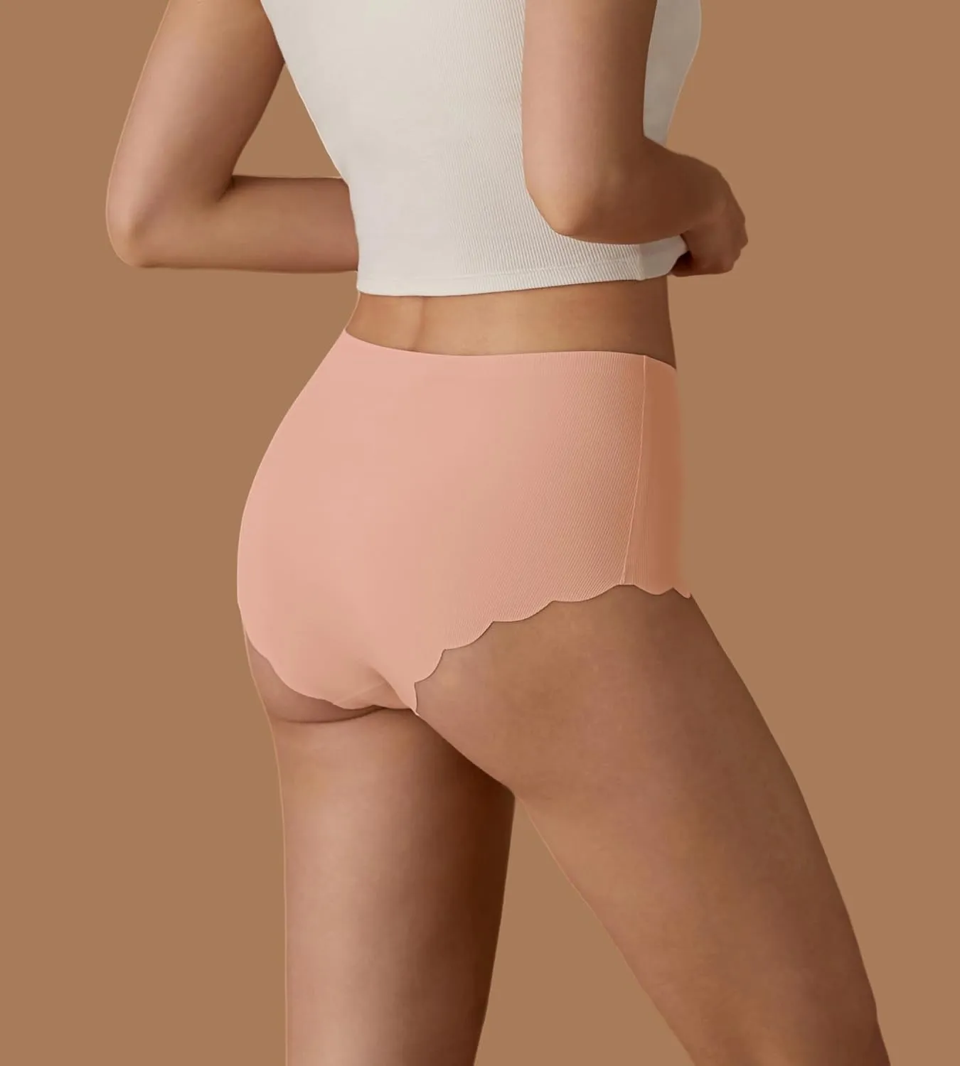 SHARICCA Seamless High Waisted Underwear for Women Cheeky Underwear Wave Edge No Show Bikini Panties Ribbed Panties Pack