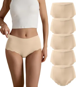 SHARICCA Seamless High Waisted Underwear for Women Cheeky Underwear Wave Edge No Show Bikini Panties Ribbed Panties Pack