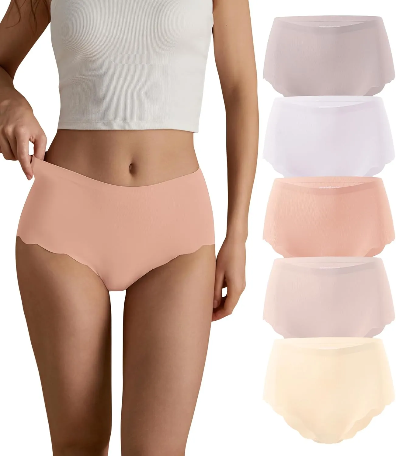 SHARICCA Seamless High Waisted Underwear for Women Cheeky Underwear Wave Edge No Show Bikini Panties Ribbed Panties Pack