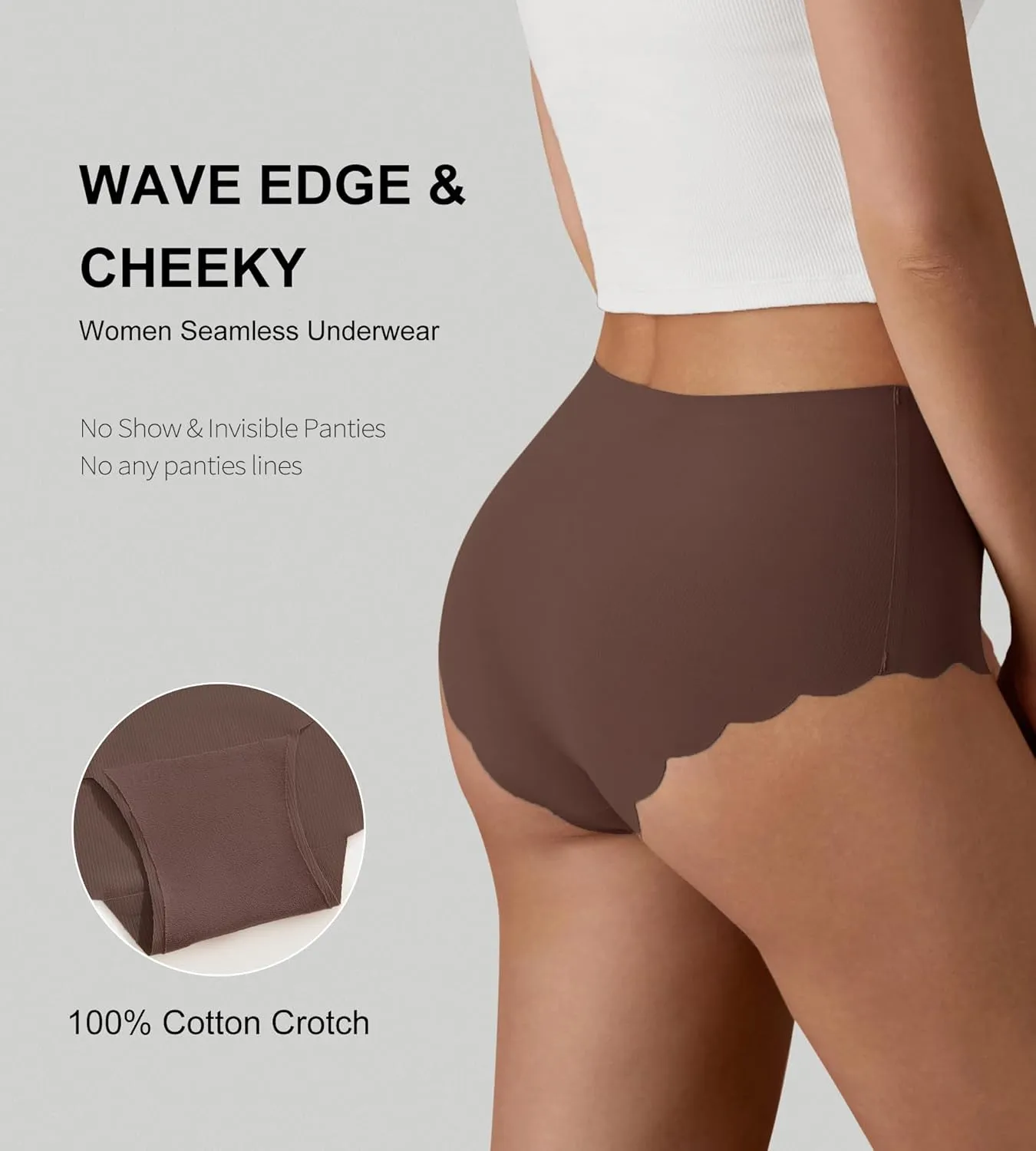SHARICCA Seamless High Waisted Underwear for Women Cheeky Underwear Wave Edge No Show Bikini Panties Ribbed Panties Pack