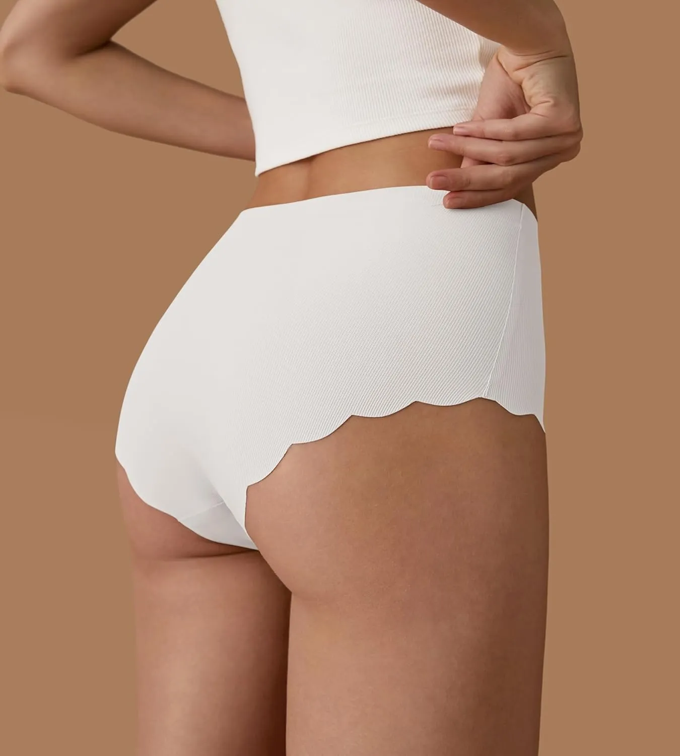 SHARICCA Seamless High Waisted Underwear for Women Cheeky Underwear Wave Edge No Show Bikini Panties Ribbed Panties Pack