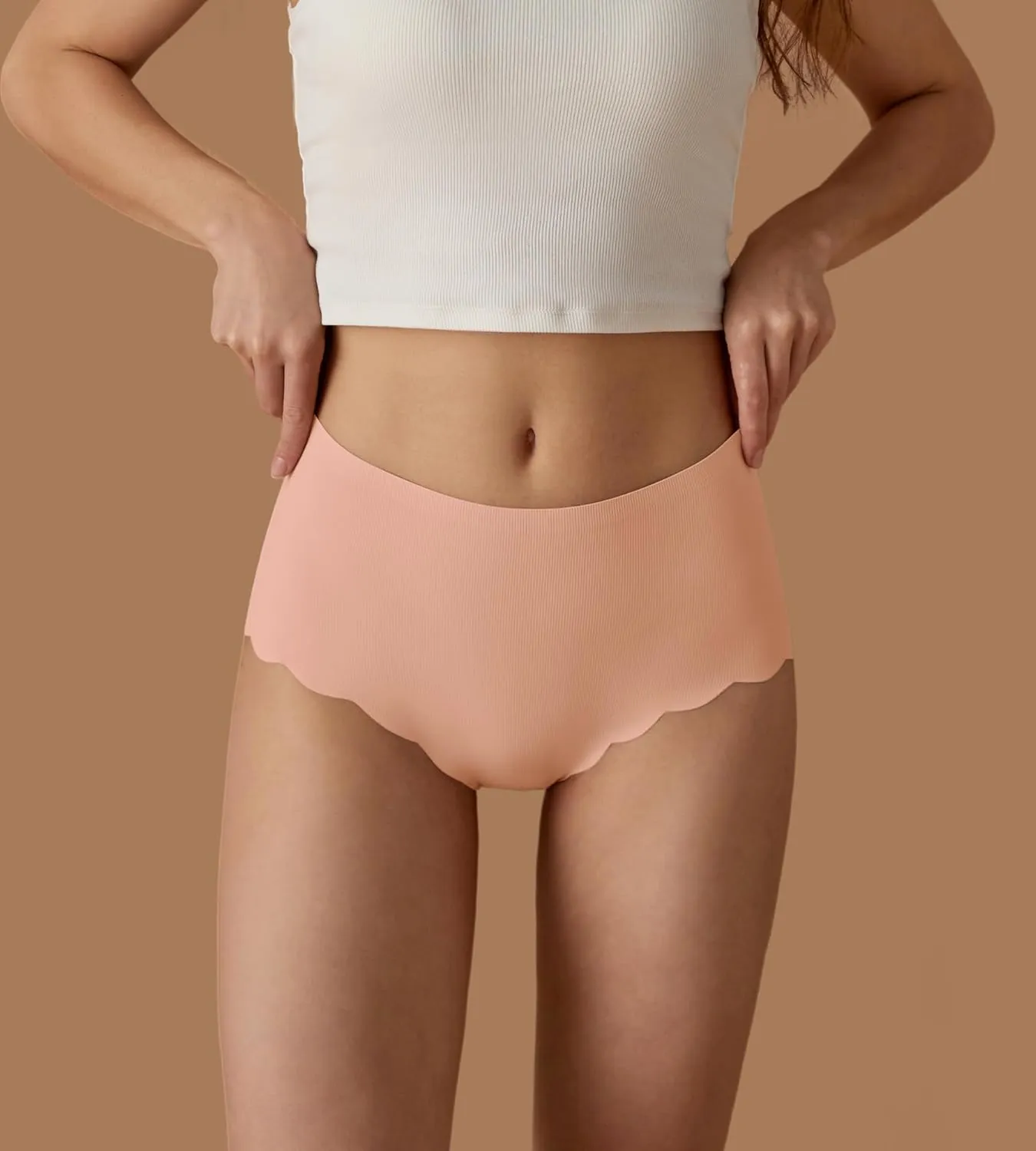 SHARICCA Seamless High Waisted Underwear for Women Cheeky Underwear Wave Edge No Show Bikini Panties Ribbed Panties Pack