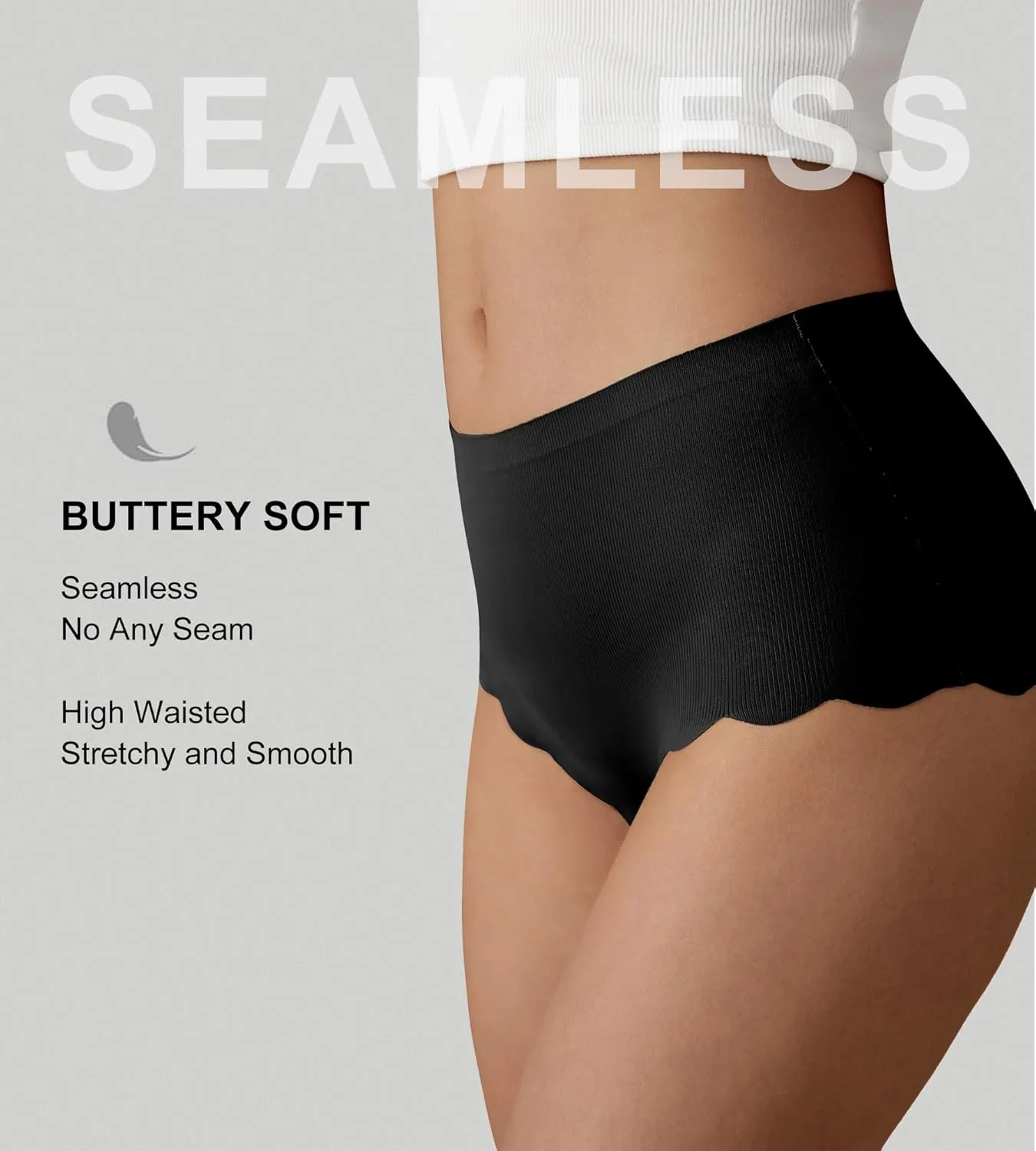 SHARICCA Seamless High Waisted Underwear for Women Cheeky Underwear Wave Edge No Show Bikini Panties Ribbed Panties Pack