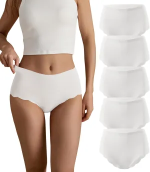 SHARICCA Seamless High Waisted Underwear for Women Cheeky Underwear Wave Edge No Show Bikini Panties Ribbed Panties Pack