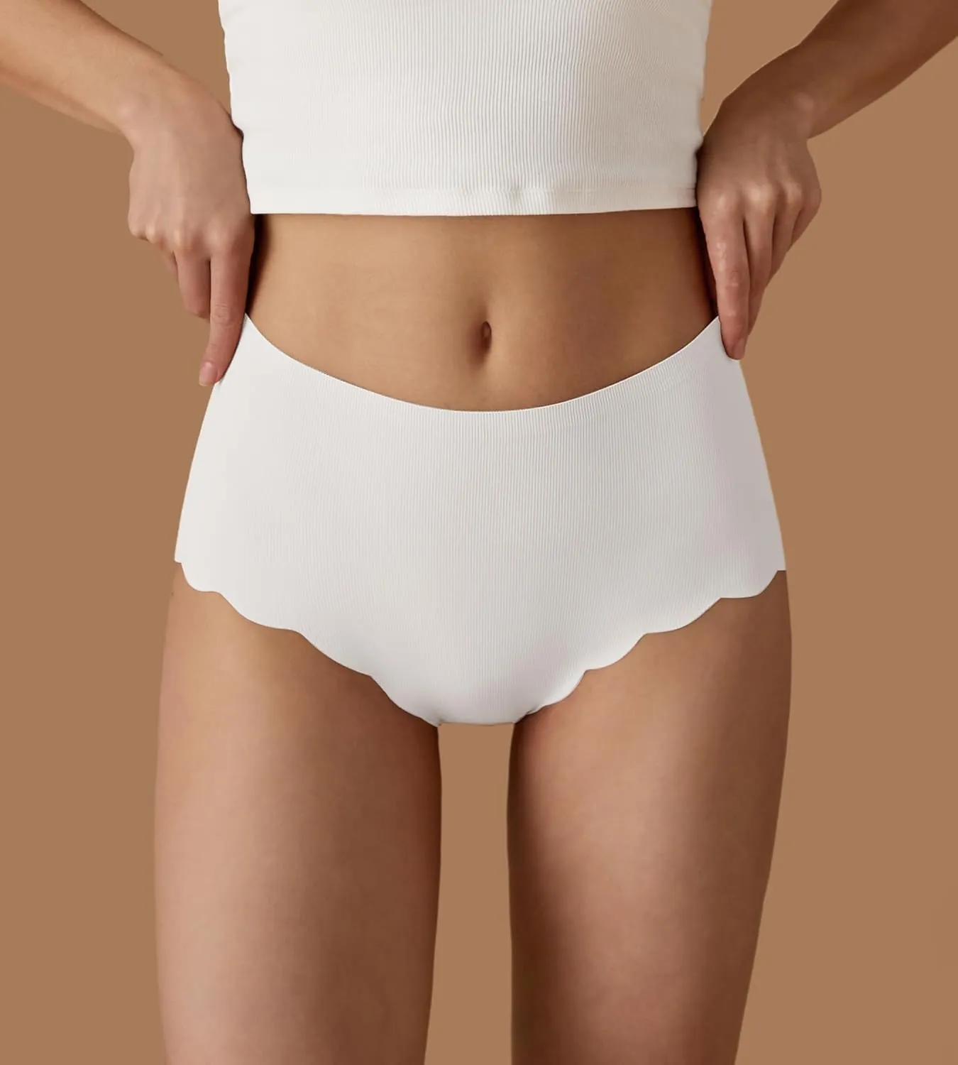 SHARICCA Seamless High Waisted Underwear for Women Cheeky Underwear Wave Edge No Show Bikini Panties Ribbed Panties Pack