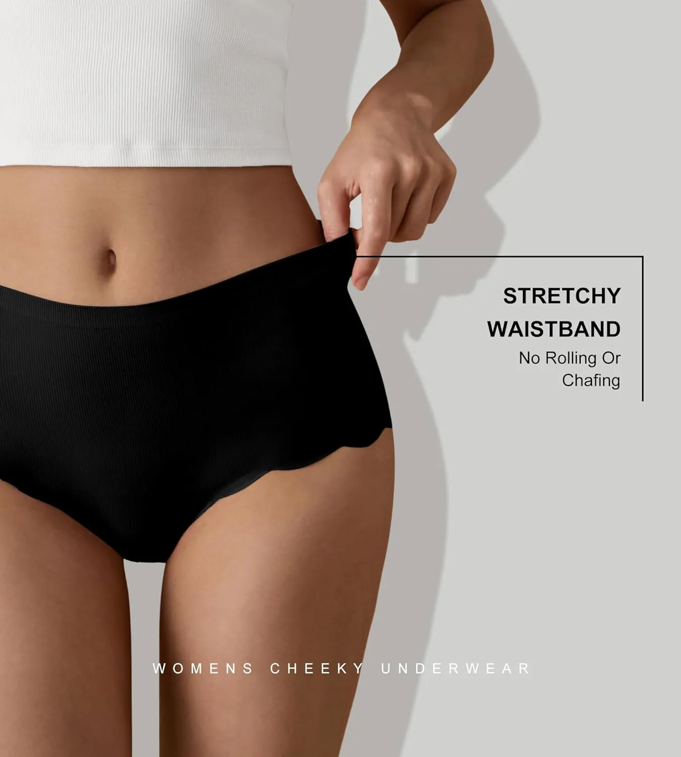 SHARICCA Seamless High Waisted Underwear for Women Cheeky Underwear Wave Edge No Show Bikini Panties Ribbed Panties Pack