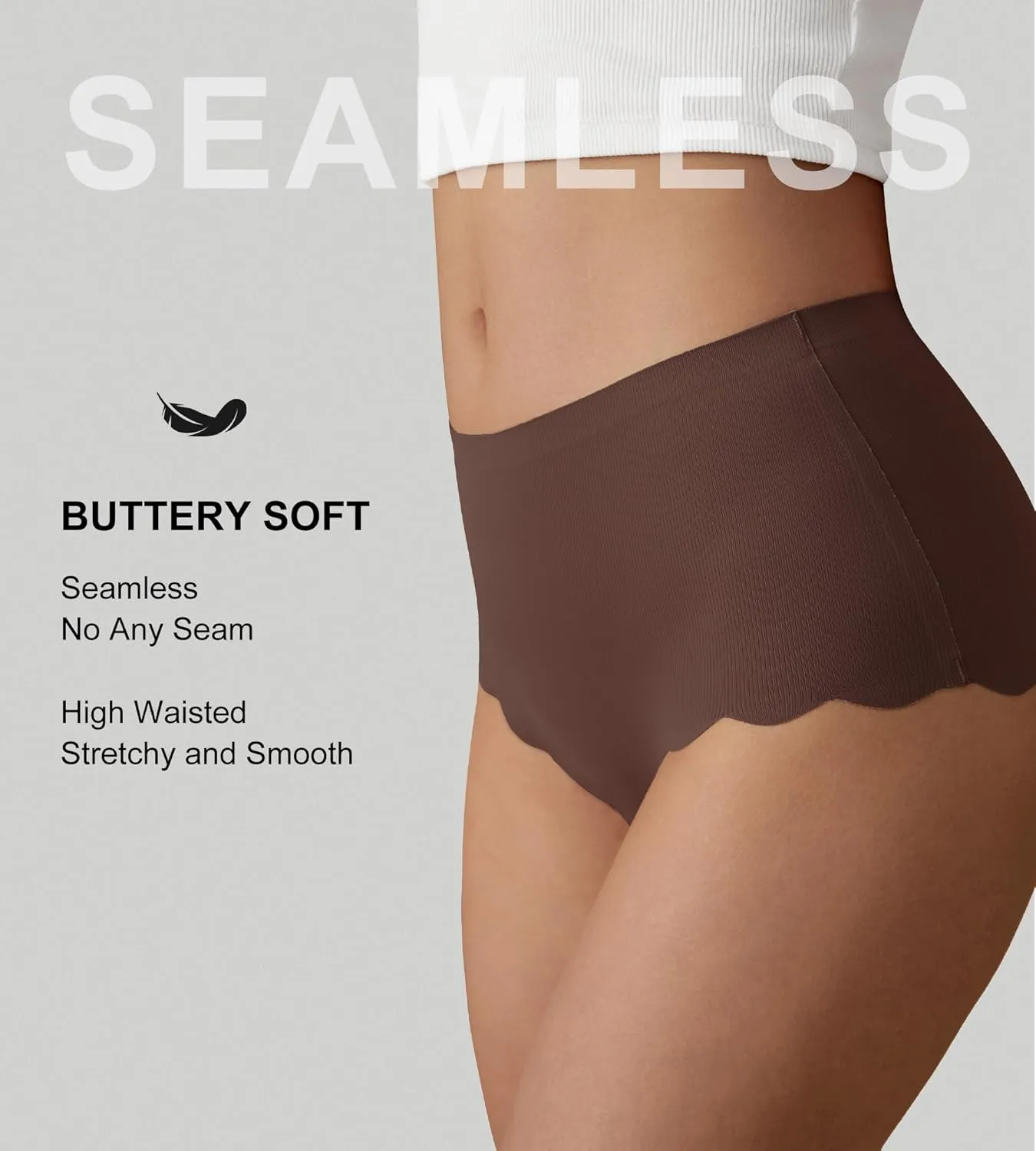 SHARICCA Seamless High Waisted Underwear for Women Cheeky Underwear Wave Edge No Show Bikini Panties Ribbed Panties Pack