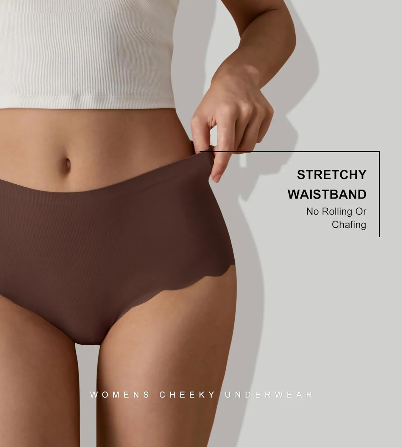 SHARICCA Seamless High Waisted Underwear for Women Cheeky Underwear Wave Edge No Show Bikini Panties Ribbed Panties Pack