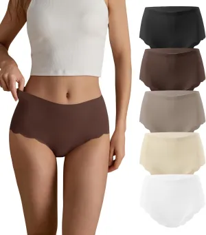SHARICCA Seamless High Waisted Underwear for Women Cheeky Underwear Wave Edge No Show Bikini Panties Ribbed Panties Pack