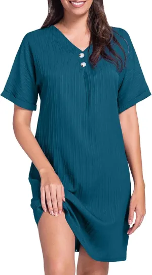Shift Dresses for Women 2025 Trendy Dressy Texture Button V Neck Business Work Dress with Sleeves Beach Vacation Clothes