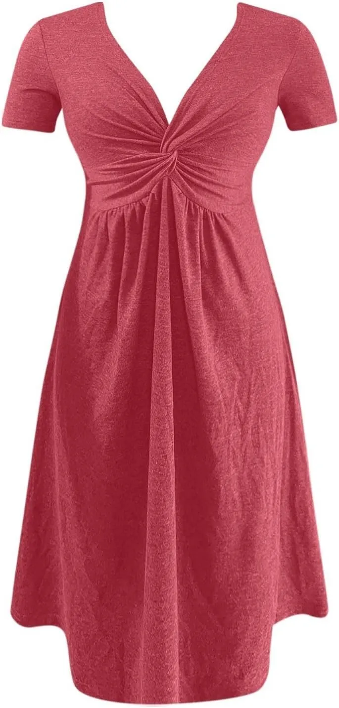 Short Shift Dresses for Women 2025 Boho Cotton Short Sleeve V Neck T Shirt Dress Comfy Wedding Guest Country Concert Outfits