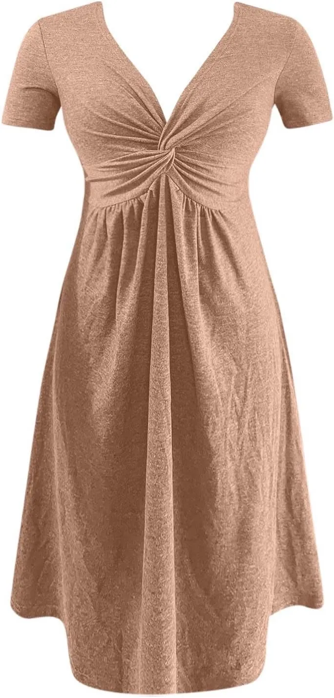 Short Shift Dresses for Women 2025 Boho Cotton Short Sleeve V Neck T Shirt Dress Comfy Wedding Guest Country Concert Outfits