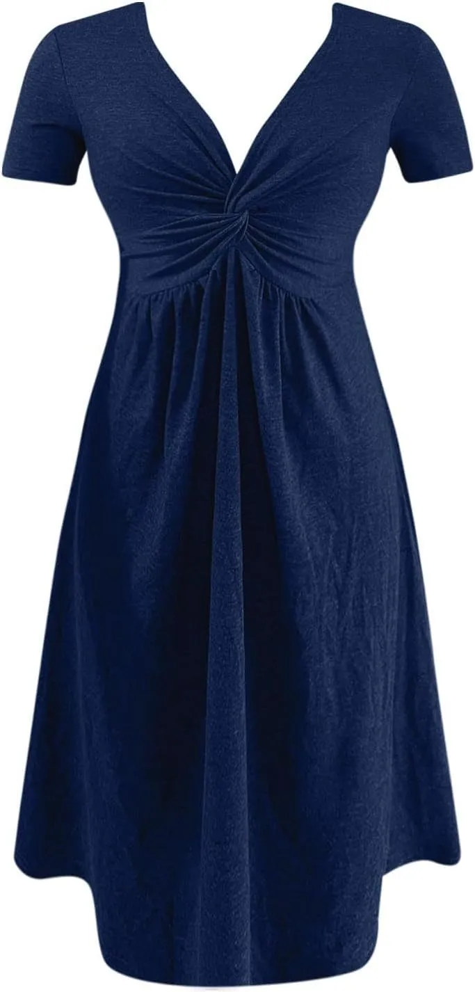 Short Shift Dresses for Women 2025 Boho Cotton Short Sleeve V Neck T Shirt Dress Comfy Wedding Guest Country Concert Outfits