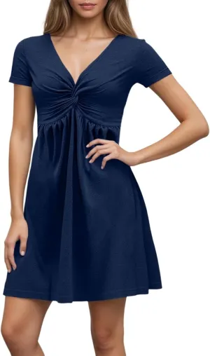 Short Shift Dresses for Women 2025 Boho Cotton Short Sleeve V Neck T Shirt Dress Comfy Wedding Guest Country Concert Outfits