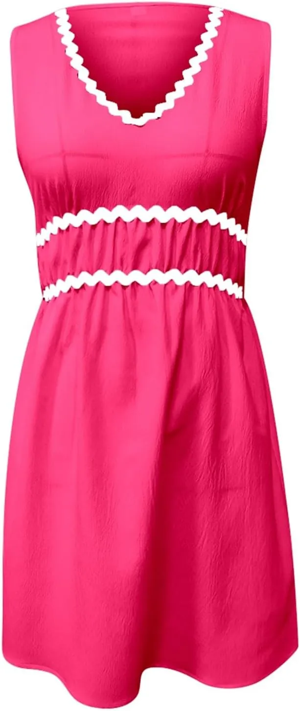 Short Sun Dresses Women Summer Holiday Deep V Neck Sleeveless Elastic Waist A Line Corset Dress Sexy Spring Break Clothes