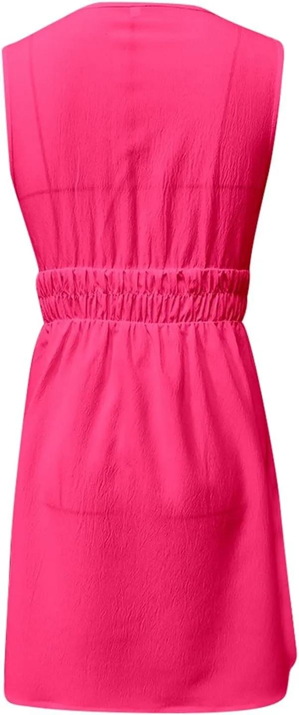 Short Sun Dresses Women Summer Holiday Deep V Neck Sleeveless Elastic Waist A Line Corset Dress Sexy Spring Break Clothes