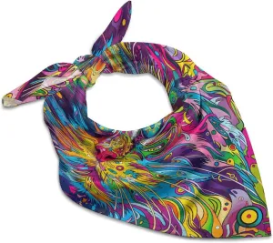 Silk Like Head Scarf for Women Satin A Psychedelic Cat Large Hair Scarves Square Satin Head Scarf Neckerchief for Women Headwear Stylish Headband 18 × 18 Inches