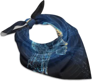 Silk Like Head Scarf for Women Satin Artificial Intelligence Brain Large Hair Scarves Square Satin Head Scarf Neckerchief for Women Headwear Stylish Headband 18 × 18 Inches