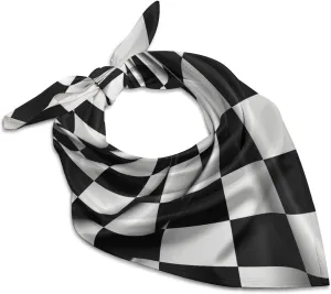 Silk Like Head Scarf for Women Satin Black White Checkered Flags Large Hair Scarves Square Satin Head Scarf Neckerchief for Women Headwear Stylish Headband 18 × 18 Inches