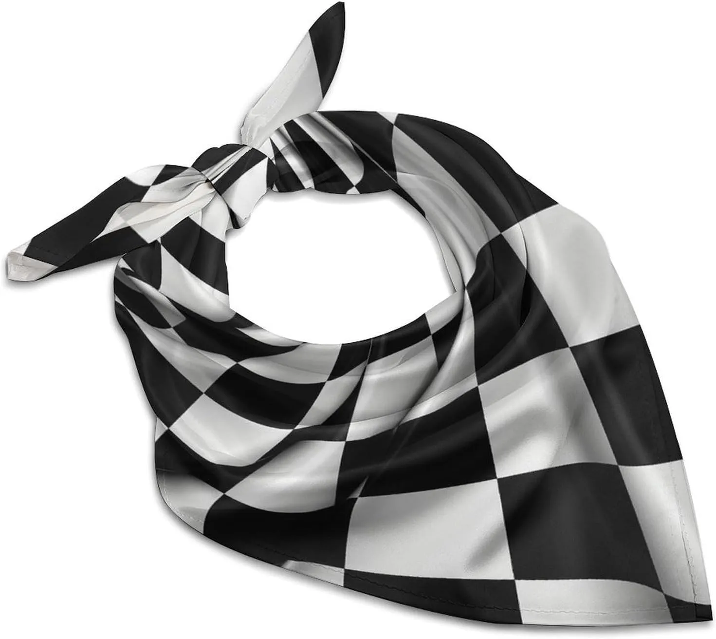 Silk Like Head Scarf for Women Satin Black White Checkered Flags Large Hair Scarves Square Satin Head Scarf Neckerchief for Women Headwear Stylish Headband 18 × 18 Inches