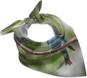 Silk Like Head Scarf for Women Satin Blue And Green Parakeets Large Hair Scarves Square Satin Head Scarf Neckerchief for Women Headwear Stylish Headband 18 × 18 Inches