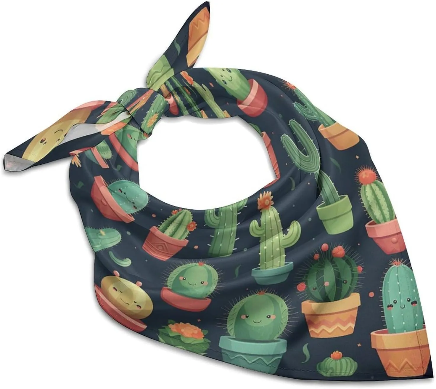 Silk Like Head Scarf for Women Satin Cactus Seamless Illustration Large Hair Scarves Square Satin Head Scarf Neckerchief for Women Headwear Stylish Headband 18 × 18 Inches