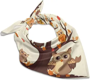 Silk Like Head Scarf for Women Satin Cartoon Owl on Tree Large Hair Scarves Square Satin Head Scarf Neckerchief for Women Headwear Stylish Headband 18 × 18 Inches