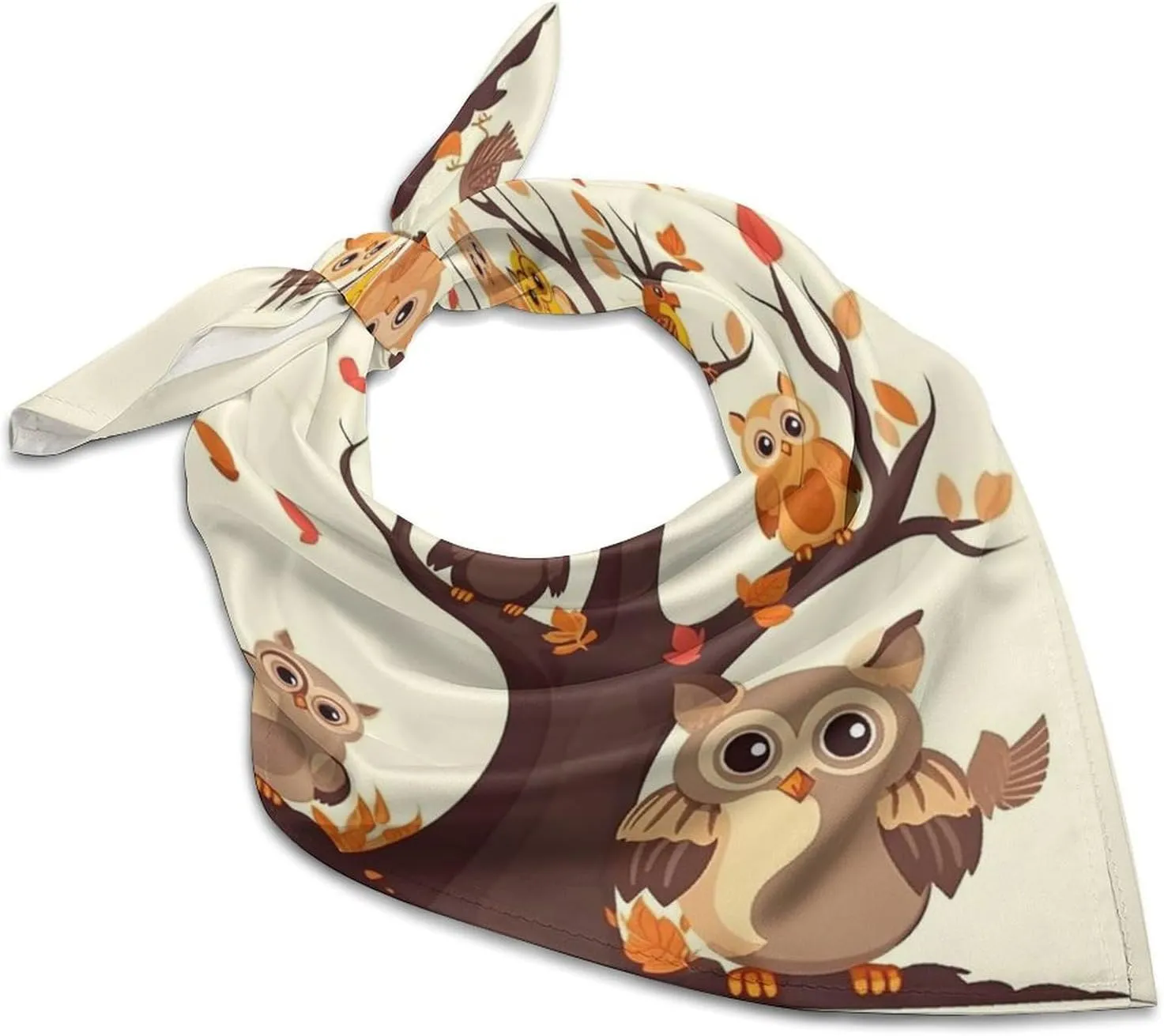 Silk Like Head Scarf for Women Satin Cartoon Owl on Tree Large Hair Scarves Square Satin Head Scarf Neckerchief for Women Headwear Stylish Headband 18 × 18 Inches