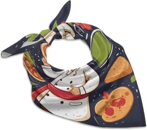 Silk Like Head Scarf for Women Satin Chef Pizza Large Hair Scarves Square Satin Head Scarf Neckerchief for Women Headwear Stylish Headband 18 × 18 Inches