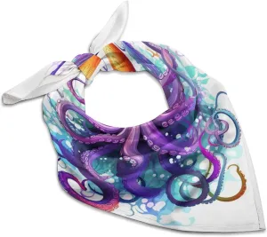 Silk Like Head Scarf for Women Satin Colorful Octopus Large Hair Scarves Square Satin Head Scarf Neckerchief for Women Headwear Stylish Headband 18 × 18 Inches