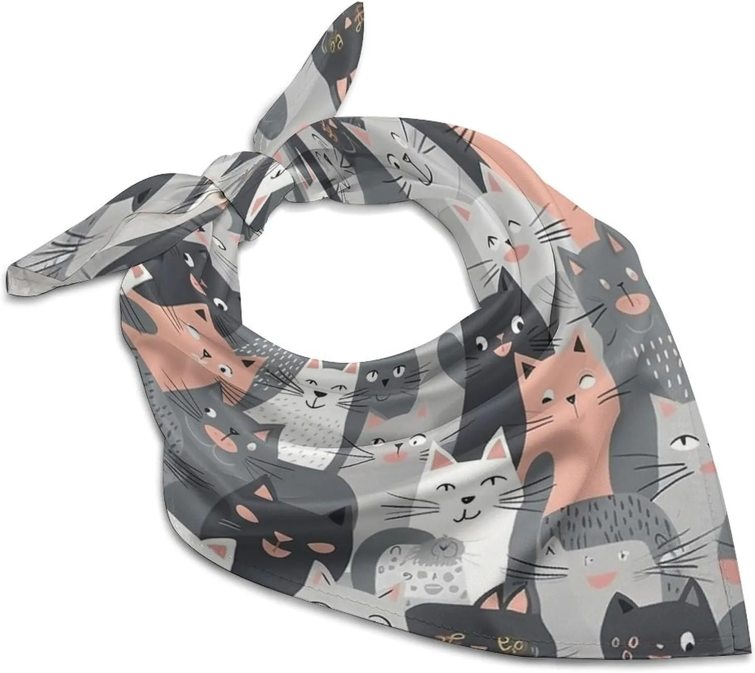 Silk Like Head Scarf for Women Satin Cute Funny Grey Cats Pattern Large Hair Scarves Square Satin Head Scarf Neckerchief for Women Headwear Stylish Headband 18 × 18 Inches