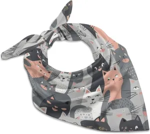 Silk Like Head Scarf for Women Satin Cute Funny Grey Cats Pattern Large Hair Scarves Square Satin Head Scarf Neckerchief for Women Headwear Stylish Headband 18 × 18 Inches