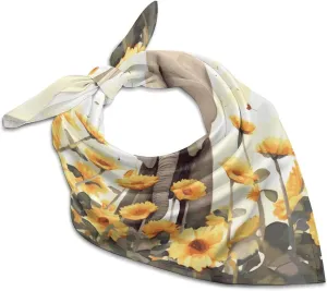 Silk Like Head Scarf for Women Satin Elephant And Sunflower Large Hair Scarves Square Satin Head Scarf Neckerchief for Women Headwear Stylish Headband 18 × 18 Inches