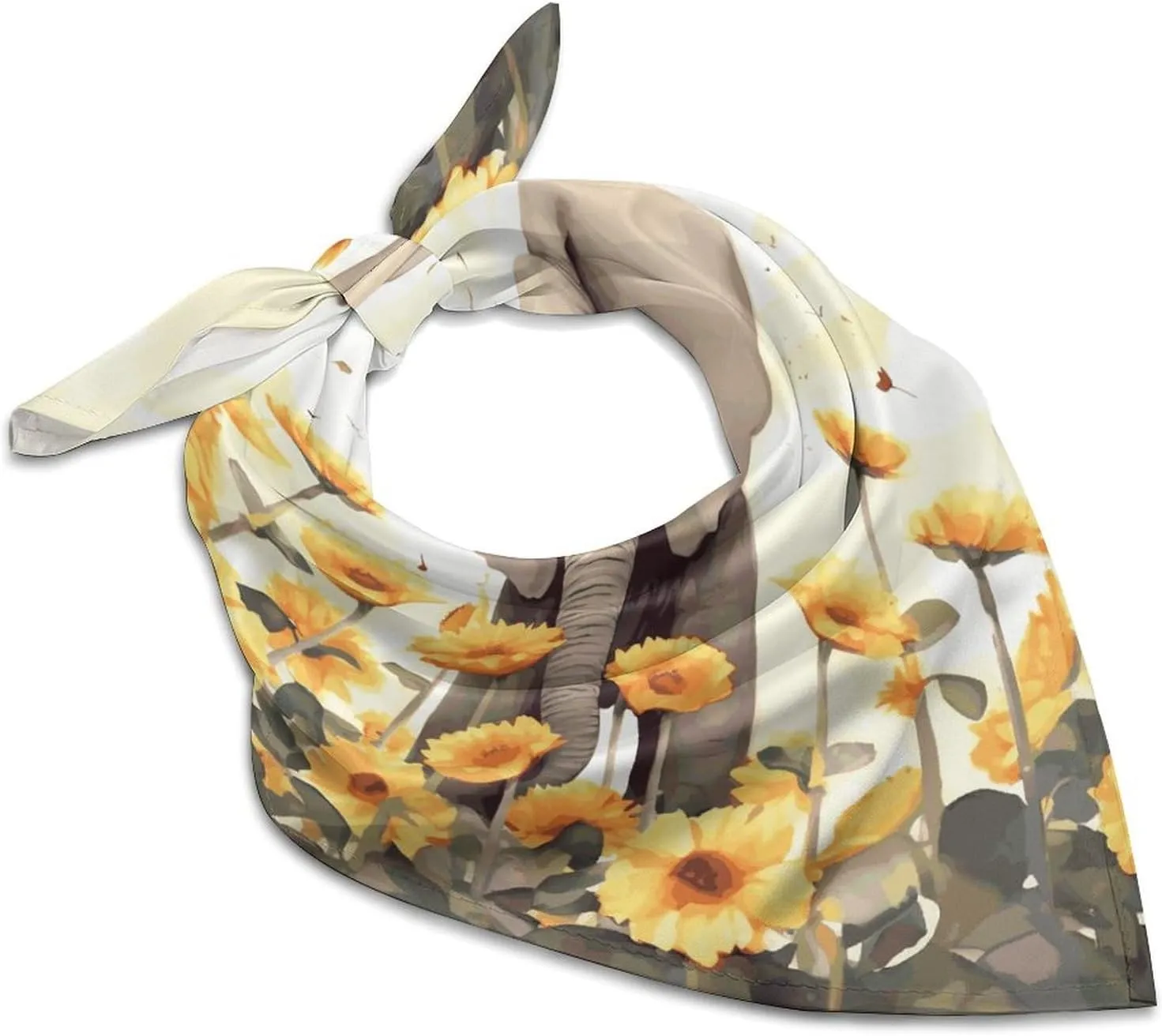 Silk Like Head Scarf for Women Satin Elephant And Sunflower Large Hair Scarves Square Satin Head Scarf Neckerchief for Women Headwear Stylish Headband 18 × 18 Inches