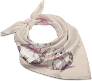 Silk Like Head Scarf for Women Satin Heart Shape And Cat Large Hair Scarves Square Satin Head Scarf Neckerchief for Women Headwear Stylish Headband 18 × 18 Inches