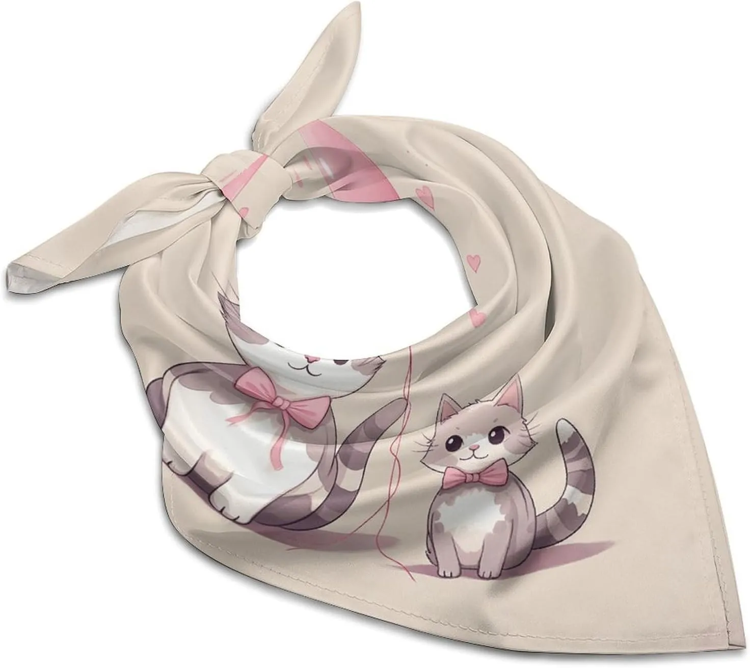 Silk Like Head Scarf for Women Satin Heart Shape And Cat Large Hair Scarves Square Satin Head Scarf Neckerchief for Women Headwear Stylish Headband 18 × 18 Inches