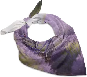 Silk Like Head Scarf for Women Satin Lavender Field Bike Large Hair Scarves Square Satin Head Scarf Neckerchief for Women Headwear Stylish Headband 18 × 18 Inches