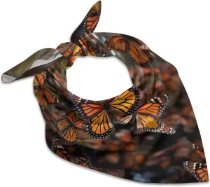 Silk Like Head Scarf for Women Satin Monarch Butterflies Large Hair Scarves Square Satin Head Scarf Neckerchief for Women Headwear Stylish Headband 18 × 18 Inches