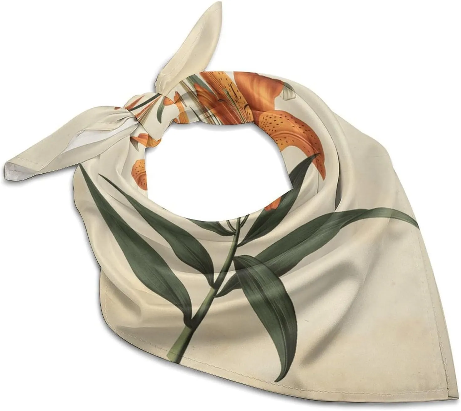 Silk Like Head Scarf for Women Satin Orange Lily Plant Large Hair Scarves Square Satin Head Scarf Neckerchief for Women Headwear Stylish Headband 18 × 18 Inches